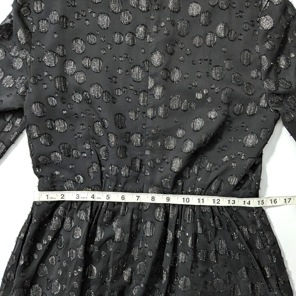 J.Crew A-Line Dress Metallic Dot Jacquard Black Silver Fit Flare Sz 4 - Picture 14 of 16